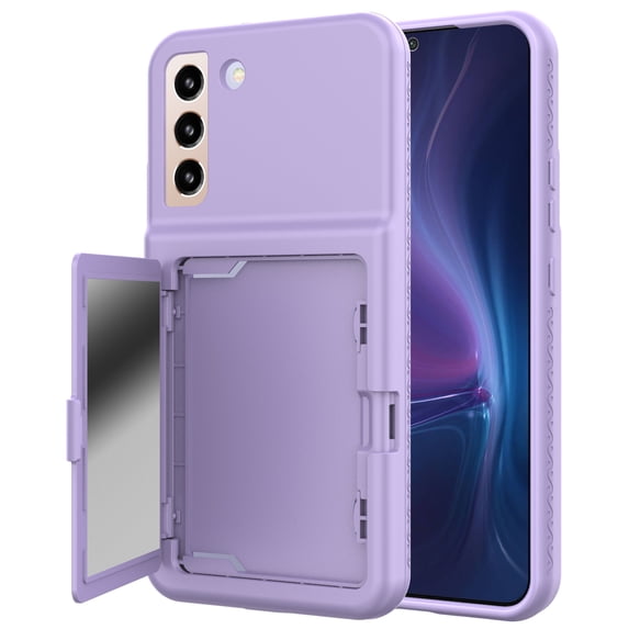 Allytech Wallet Case for Samsung Galaxy S22 with Card Holder, Built-in Mirror, Camera Screen Protection, Drop Protection Anti-Scratch Cover Case for Samsung Galaxy S22 - Lightpurple