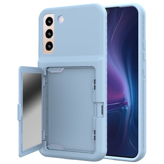 Allytech Wallet Case for Samsung Galaxy S22 with Card Holder, Built-in Mirror, Camera Screen Protection, Drop Protection Anti-Scratch Cover Case for Samsung Galaxy S22 - Blue