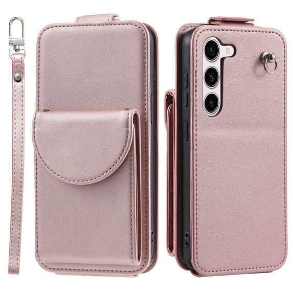 Allytech Wallet Case for Samsung Galaxy S22 with Hand Strap & Shoulder Strap, Flip Premium PU Leather Case with Credit Card Slots, Kickstand Magnetic Closure Shockproof Protective Case, Rosegold
