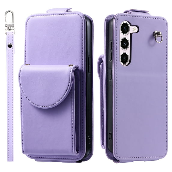 Allytech Wallet Case for Samsung Galaxy S22 with Hand Strap & Shoulder Strap, Flip Premium PU Leather Case with Credit Card Slots, Kickstand Magnetic Closure Shockproof Protective Case, Purple