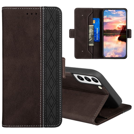 Allytech Wallet Case for Samsung Galaxy S22 Plus 5G 2022, Magnetic Closure Flip PU Leather Case with RFID Block Card Slots Viewing Kickstand Shockproof Protective Case for Galaxy S22 Plus 6.6", Coffee