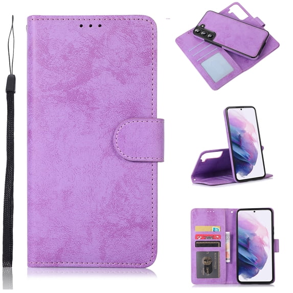 Allytech Wallet Case for Samsung Galaxy S22 Plus 5G (6.6 inch) 2022 Model, Detachable Bumper PU Leather Shockproof Slim Stand Card Slots Case with Hand Strap for Samsung S22+/S22 Plus, Purple