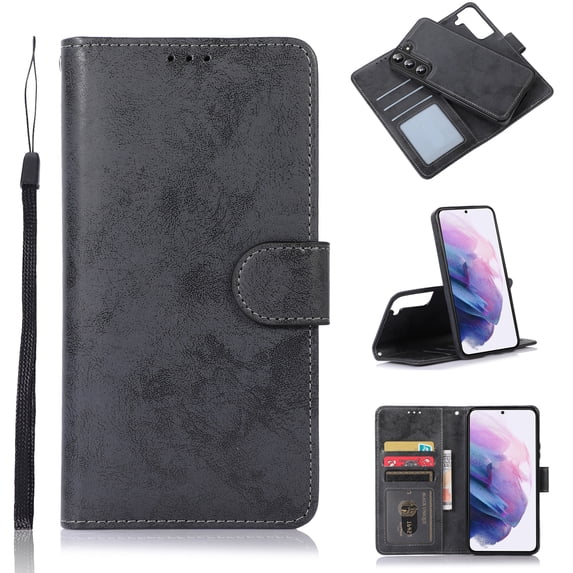 Allytech Wallet Case for Samsung Galaxy S22 Plus 5G (6.6 inch) 2022 Model, Detachable Bumper PU Leather Shockproof Slim Stand Card Slots Case with Hand Strap for Samsung S22+/S22 Plus, Black