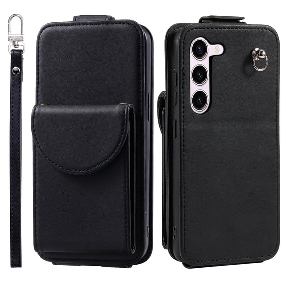 Allytech Wallet Case for Samsung Galaxy S22 Plus with Hand Strap & Shoulder Strap, Flip Premium PU Leather Case with Credit Card Slots, Kickstand Magnetic Closure Shockproof Protective Case, Black