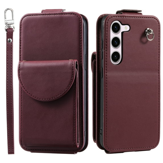 Allytech Wallet Case for Samsung Galaxy S22 Plus with Hand Strap & Shoulder Strap, Flip Premium PU Leather Case with Credit Card Slots, Kickstand Magnetic Closure Shockproof Protective Case, Winered