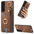 thumbnail image 1 of Allytech Wallet Case for Samsung Galaxy S22, Support Car Mount, Luxury PU Leather Shockproof Anti-Fall 360° Finger Ring Stand Rotatable Kickstand Case with Magnetic Snap & Card Slots - Brown, 1 of 8