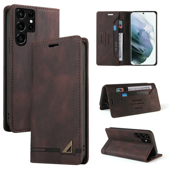 Allytech Wallet Case for Samsung Galaxy S22 Ultra 5G Phone (2022) with Stand Card Holder Slim PU Leather & Flexible TPU Back Shockproof Folio Magnetic Full Body Cover for Galaxy S22 Ultra 6.8", Brown