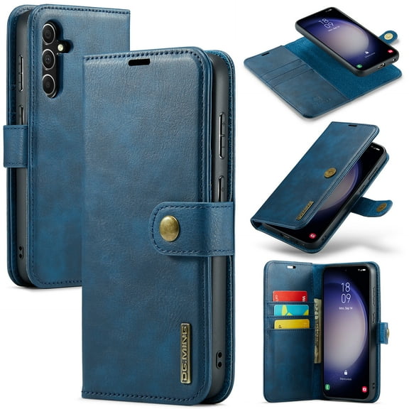 Allytech Wallet Case for Samsung Galaxy S23 with 3 Card Slots & Cash Pocket, 2 in 1 Detachable Strong Magnetic Case, Retro PU Leather Shockproof Magnetic Clasp Slim Protective Shell - Blue