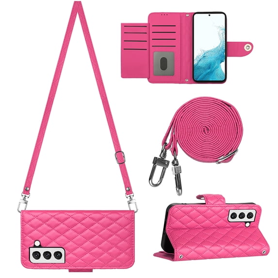 Allytech Wallet Case for Samsung Galaxy S23 with Card Cash Slots, Luxury Premium PU Leather Kickstand Shoulder Strap Lanyard Shockproof Anti-Fall Full Body Protective Flip Shell - Rose
