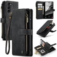 thumbnail image 1 of Allytech Wallet Case for Samsung Galaxy S23, Card Slots + Cash Slot + Zipper Pocket Large Capacity PU Leather Case with Hand Strap, [All-Round Shockproof] Magnetic Clasp Kickstand Case, Black, 1 of 10