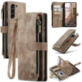 thumbnail image 1 of Allytech Wallet Case for Samsung Galaxy S23, Card Slots + Cash Slot + Zipper Pocket Large Capacity PU Leather Case with Hand Strap, [All-Round Shockproof] Magnetic Clasp Kickstand Case, Brown, 1 of 10