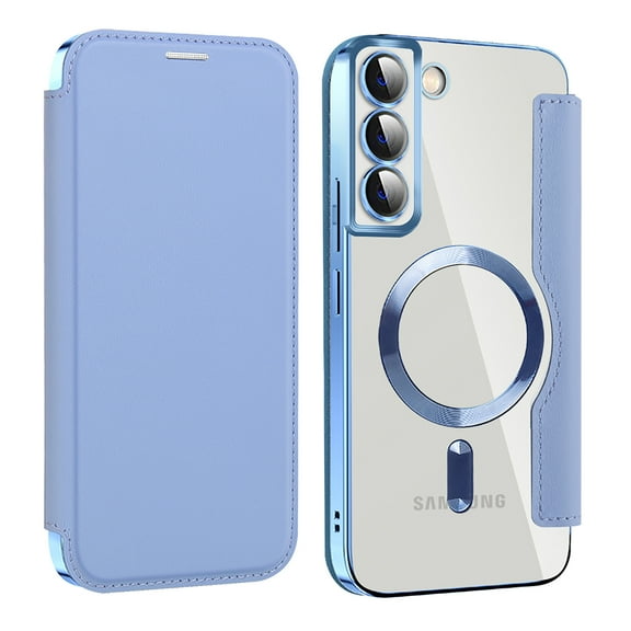 Allytech Wallet Case for Samsung Galaxy S23 with Card Slots & Lens Protector, Compatible with MagSafe, Slim Shockproof Anti-Scratch Clear Back Panel [RFID Blocking] Case - Blue