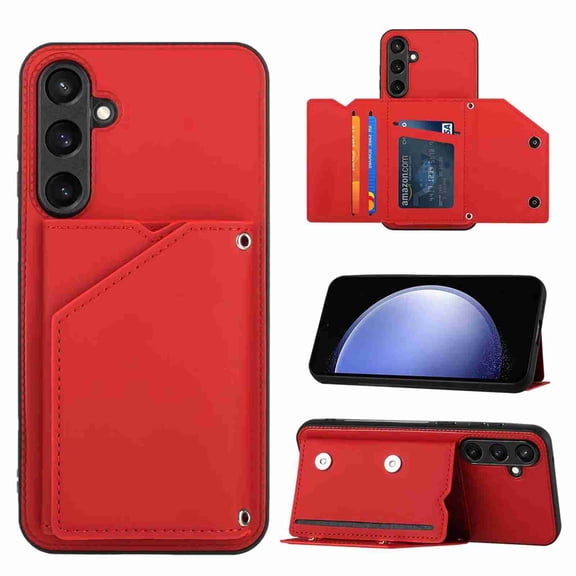 Allytech Wallet Case for Samsung Galaxy S23 FE, [3 Card Slots] Slim Fit Premium PU Leather Kickstand Function Cover with Magnetic Buckle, Shockproof Anti-Drop Luxury Shell - Red