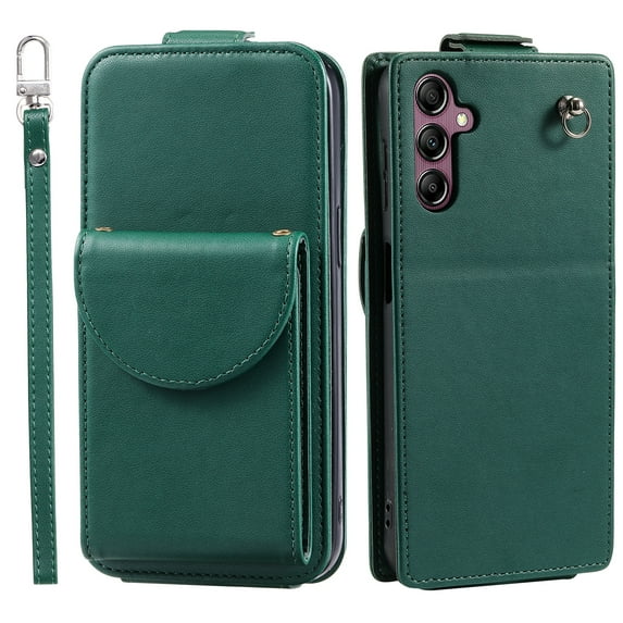 Allytech Wallet Case for Samsung Galaxy S23 FE with Hand Strap & Shoulder Strap, Flip Premium PU Leather Case with Credit Card Slots, Kickstand Magnetic Closure Shockproof Protective Case, Green