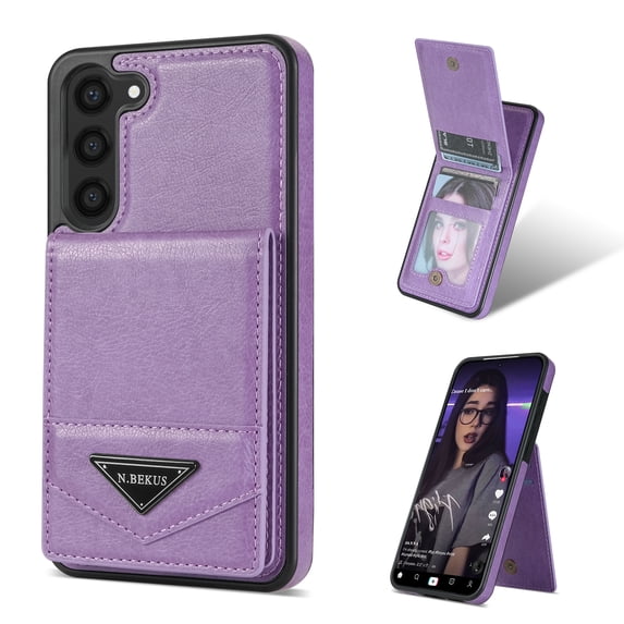 Allytech Wallet Case for Samsung Galaxy S23 FE, Luxury PU Leather Kickstand Card Slots Magnetic Buckle RFID Blocking Shockproof Anti-Scratch Protective Case for Women Men - Purple