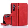 thumbnail image 1 of Allytech Wallet Case for Samsung Galaxy S23 FE, Retro PU Leather Cards Slots Zipper Poket Flip Cover Stand Shockproof Hand Wrist Strap Phone Case for Galaxy S23 FE - Red, 1 of 8