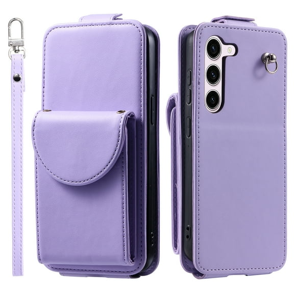Allytech Wallet Case for Samsung Galaxy S23 with Hand Strap & Shoulder Strap, Flip Premium PU Leather Case with Credit Card Slots, Kickstand Magnetic Closure Shockproof Protective Case, Purple