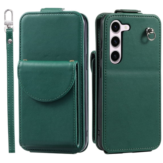 Allytech Wallet Case for Samsung Galaxy S23 Plus with Hand Strap & Shoulder Strap, Flip Premium PU Leather Case with Credit Card Slots, Kickstand Magnetic Closure Shockproof Protective Case, Green