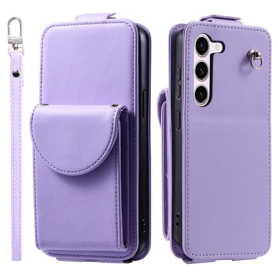 Allytech Wallet Case for Samsung Galaxy S23 Plus with Hand Strap & Shoulder Strap, Flip Premium PU Leather Case with Credit Card Slots, Kickstand Magnetic Closure Shockproof Protective Case, Purple