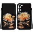 thumbnail image 1 of Allytech Wallet Case for Samsung Galaxy S23 Plus, Luxury PU Leather Painted Pattern Cover with Credit Slots & Kickstand & Lanyard, Slim Magnetic Clasp Shockproof Anti-Drop Case, Golden Peony, 1 of 7