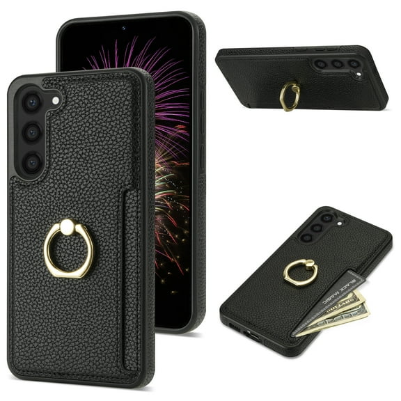 Allytech Wallet Case for Samsung Galaxy S23+, S23 Plus Case Cover, PU Leather Slim Fit Cards Holder Shockproof Kickstand Ring Holder Anti-Scratch Case for Galaxy S23 Plus - Black