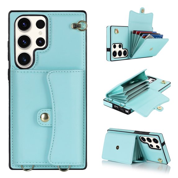 Allytech Wallet Case for Samsung Galaxy S23 Ultra 5G (6.8 inch) 2023, Shoulder Crossbody Purse Handbag Lanyard Cover with RFID Blocking Card Slots Magnetic Closure Case for Galaxy S23 Ultra, Blue