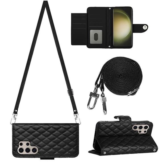 Allytech Wallet Case for Samsung Galaxy S23 Ultra with Card Cash Slots, Luxury Premium PU Leather Kickstand Shoulder Strap Lanyard Shockproof Anti-Fall Full Body Protective Flip Shell - Black