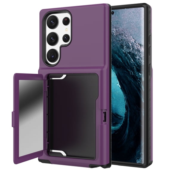 Allytech Wallet Case for Samsung Galaxy S23 Ultra with Card Holder, Built-in Mirror, Camera Screen Protection, Drop Protection Anti-Scratch Cover Case for Samsung Galaxy S23 Ultra - Purple