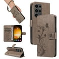 thumbnail image 1 of Allytech Wallet Case for Samsung Galaxy S23 Ultra, PU Leather Butterfly Embossed Slim Flip Cover for Girls Women Shockproof Cards Holder Hand Wrist Phone Case for Galaxy S23 Ultra - Gray, 1 of 8