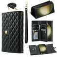thumbnail image 1 of Allytech Wallet Case for Samsung Galaxy S23 Ultra with Wrist & Shoulder Strap, [7 Card Slots] [Full Body Protection] Luxury PU Leather Zipper Wallet Metal Buttons Kickstand Shockproof Case, Black, 1 of 9