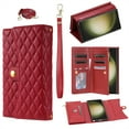 thumbnail image 1 of Allytech Wallet Case for Samsung Galaxy S23 Ultra with Wrist & Shoulder Strap, [7 Card Slots] [Full Body Protection] Luxury PU Leather Zipper Wallet Metal Buttons Kickstand Shockproof Case, Red, 1 of 9