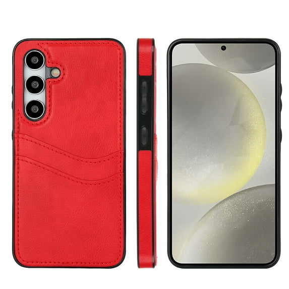 Allytech Wallet Case for Samsung Galaxy S24 - 2 Card Holder - Military Grade Drop Protection - Ultra Slim & Protective - Premium PU Leather Shockproof Phone Case for Women & Men - Red