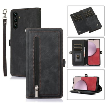 Allytech Wallet Case for Samsung Galaxy S24 FE, [9 Card Slots] [Zipper Pocket] Luxury PU Leather Kickstand Magnetic Clasp Cover with Shoulder Strap & Hand Strap, Shockproof Anti-Fall Case, Black