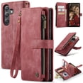 thumbnail image 1 of Allytech Wallet Case for Samsung Galaxy S24 FE, Card Slots + Cash Slot + Zipper Pocket Large Capacity PU Leather Case with Hand Strap, [All-Round Shockproof] Wireless Charging Kickstand Case, Red, 1 of 9