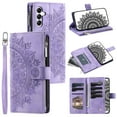 thumbnail image 1 of Allytech Wallet Case for Samsung Galaxy S24 FE with Card Slots, Embossed Pattern PU Leather Zipper Pocket Kickstand Cover, Shockproof Magnetic Clasp Case with Wrist Strap - Purple, 1 of 10