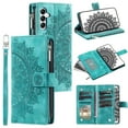 thumbnail image 1 of Allytech Wallet Case for Samsung Galaxy S24 FE with Card Slots, Embossed Pattern PU Leather Zipper Pocket Kickstand Cover, Shockproof Magnetic Clasp Case with Wrist Strap - Green, 1 of 10