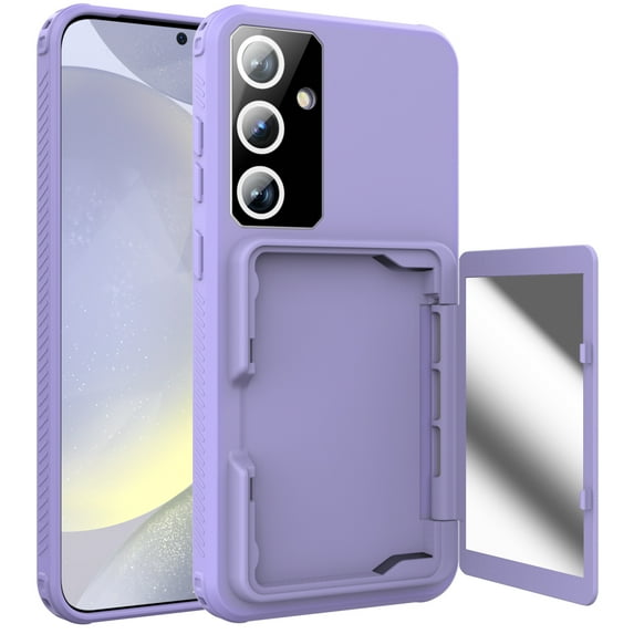 Allytech Wallet Case for Samsung Galaxy S24 Plus with Card Holder, Built-in Mirror, Camera Screen Protection, Drop Protection Anti-Scratch Cover Case for Samsung Galaxy S24 Plus - Lightpurple