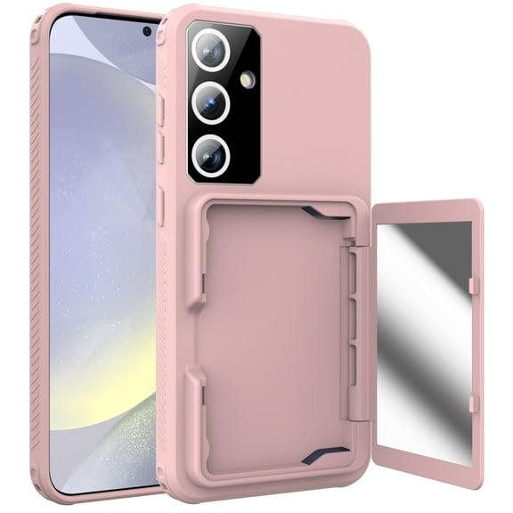 Allytech Wallet Case for Samsung Galaxy S24 Plus with Card Holder, Built-in Mirror, Camera Screen Protection, Drop Protection Anti-Scratch Cover Case for Samsung Galaxy S24 Plus - Rosegold