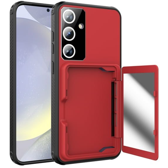 Allytech Wallet Case for Samsung Galaxy S24 Plus with Card Holder, Built-in Mirror, Camera Screen Protection, Drop Protection Anti-Scratch Cover Case for Samsung Galaxy S24 Plus - Red
