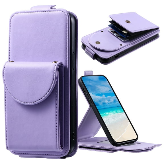 Allytech Wallet Case for Samsung Galaxy S24 Plus with Hand Strap & Shoulder Strap, Flip Premium PU Leather Case with Credit Card Slots, Kickstand Magnetic Closure Shockproof Protective Case, Purple