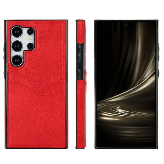 Allytech Wallet Case for Samsung Galaxy S24 Ultra - 2 Card Holder - Military Grade Drop Protection - Ultra Slim & Protective - Premium PU Leather Shockproof Phone Case for Women & Men - Red