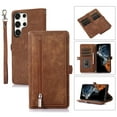 thumbnail image 1 of Allytech Wallet Case for Samsung Galaxy S24 Ultra, [9 Card Slots] [Zipper Pocket] Luxury PU Leather Kickstand Magnetic Clasp Cover with Shoulder Strap & Hand Strap, Shockproof Anti-Fall Case, Brown, 1 of 10