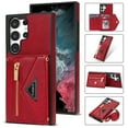 thumbnail image 1 of Allytech Wallet Case for Samsung Galaxy S24 Ultra with Card Holder, Crossbody Case Wallet with Zipper Pocket, Shoulder Strap, PU Leather Kickstand Shockproof Case for Women - Red, 1 of 13