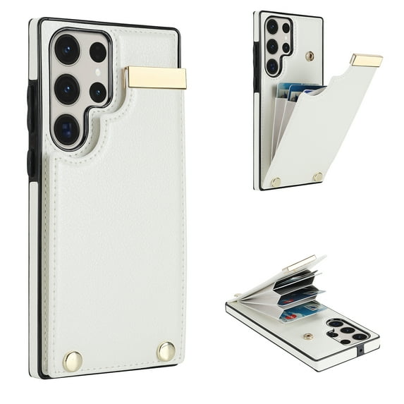 Allytech Wallet Case for Samsung Galaxy S24 Ultra, Case with Card Holder & Magnetic Buckle, RFID Blocking PU Leather Shockproof Anti-Fingerprint Anti-Fall Protective Case for Women Men, White