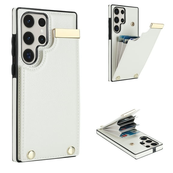 Allytech Wallet Case for Samsung Galaxy S24 Ultra, Case with Card Holder & Magnetic Buckle, RFID Blocking PU Leather Shockproof Anti-Fingerprint Anti-Fall Protective Case for Women Men, White