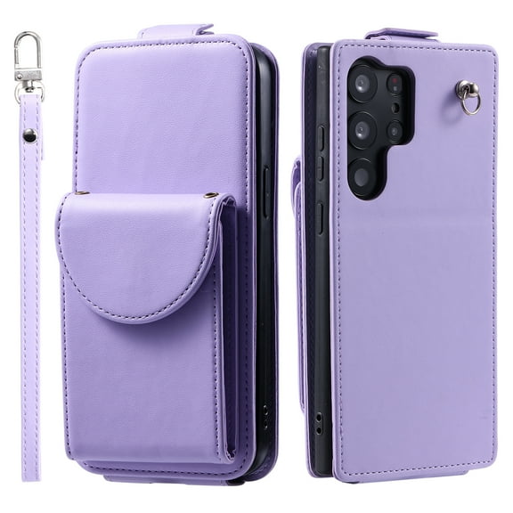 Allytech Wallet Case for Samsung Galaxy S24 Ultra with Hand Strap & Shoulder Strap, Flip Premium PU Leather Case with Credit Card Slots, Kickstand Magnetic Closure Shockproof Protective Case, Purple