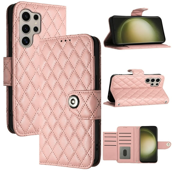 Allytech Wallet Case for Samsung Galaxy S24 Ultra, Luxury PU Leather Shockproof Protective Flip Cover for Women Girls, Kickstand Folio Case with Card Slots Holder Wrist Strap Lanyard - Coralpink