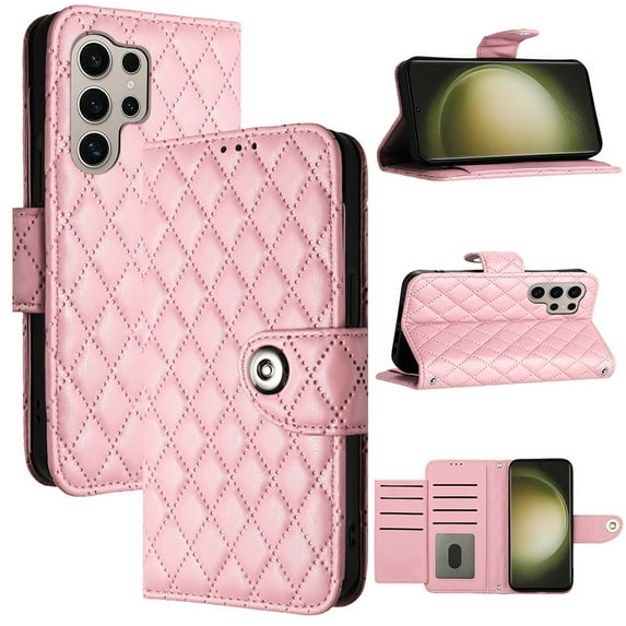 Allytech Wallet Case for Samsung Galaxy S24 Ultra, Luxury PU Leather Shockproof Protective Flip Cover for Women Girls, Kickstand Folio Case with Card Slots Holder Wrist Strap Lanyard - Pink