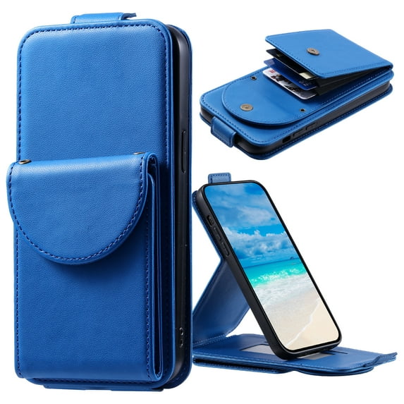 Allytech Wallet Case for Samsung Galaxy S25 with Hand Strap & Shoulder Strap, Flip Premium PU Leather Case with Credit Card Slots, Kickstand Magnetic Closure Shockproof Protective Case, Blue