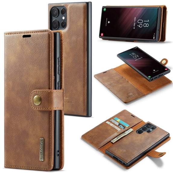 Allytech Wallet Case for Samsung Galaxy S25 Ultra with 3 Card Slots & Cash Pocket, 2 in 1 Detachable Strong Magnetic Case, Retro PU Leather Shockproof Magnetic Clasp Slim Protective Shell - Brown